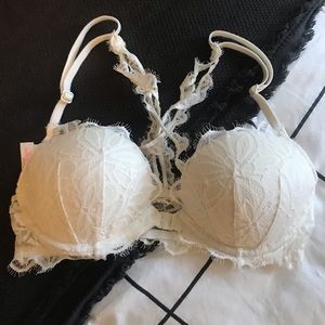 VICTORIAS SECRET PINK WHITE LACE BRA